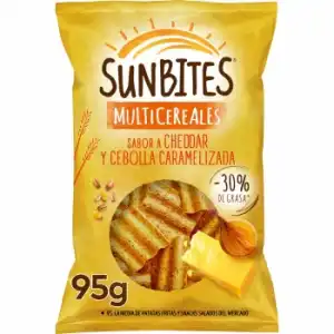 Aperitivo de cereales sabor queso chedar y cebolla caramelizada Sunbites 95 g.