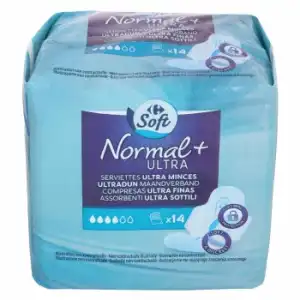 Compresa ultra finas normal con alas Carrefour Soft 14 ud.