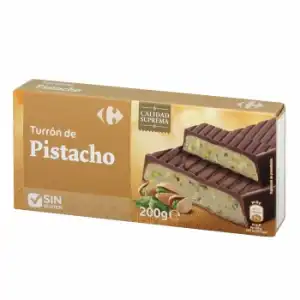 Turrón praliné de pistacho Carrefour 200 g.