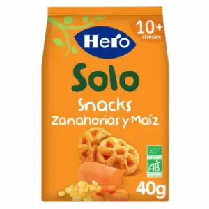 Snack de zanahoria y maíz desde 10 meses ecológico Hero Solo sin gluten 40 g.